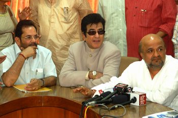 2 (L) Mukhtar Abbas Naqvi, Jitendra & Sameer answering the media